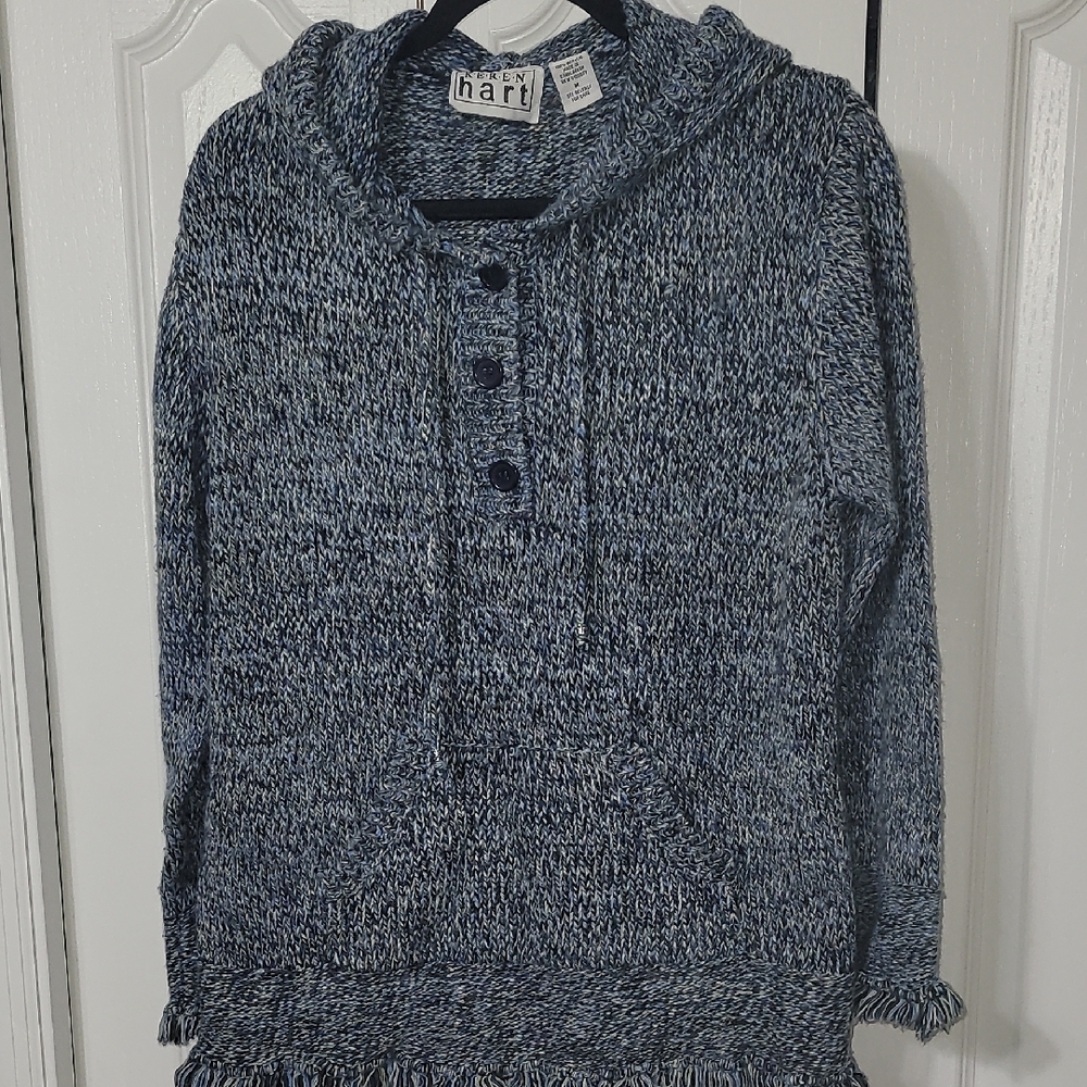 Keren Hart Navy Marled Cowl Neck Sweater